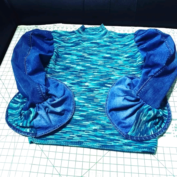 Custom Denim Sleeve Sweater - Picture 1 of 2